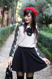 outfit bon ton stile collegiale parigi stringate basco