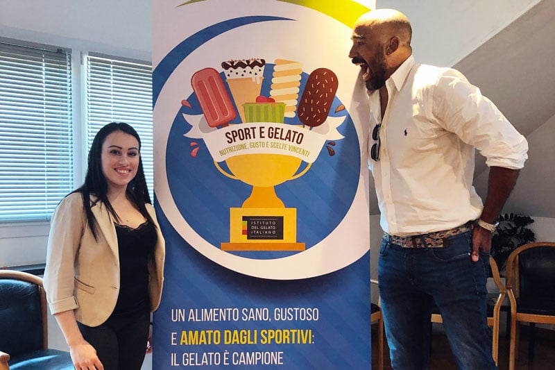 gli atleti Vanessa Ferrari e Amaurys Perez all'evento organizzato dall'Istituto del Gelato Italiano 