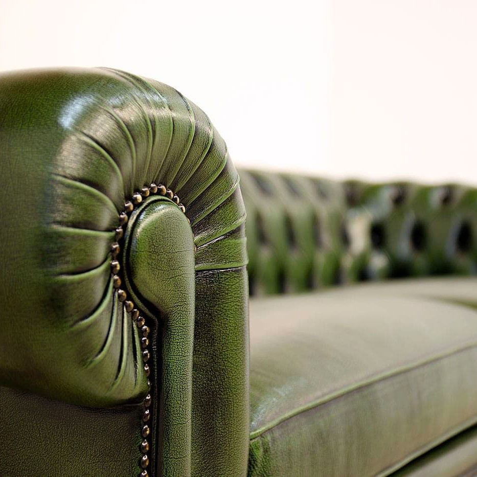 Divano Chesterfield vintage in pelle verde stile inglese